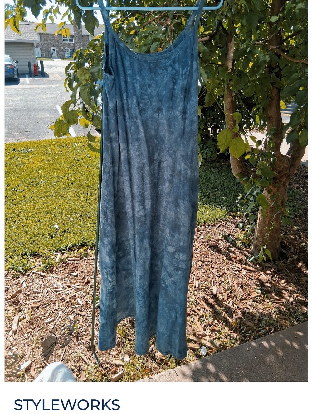 100% COTTON Durable Women's Sleeveless Tie-Dye Maxi Dress - Blue